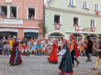 Over 2,000 participants recreate the medieval wedding of Hedwig Jagiellon and George of Bavaria. On July 16, 2023, in Landshut, Bavaria, Ger...