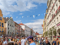 Over 2,000 participants recreate the medieval wedding of Hedwig Jagiellon and George of Bavaria. On July 16, 2023, in Landshut, Bavaria, Ger...