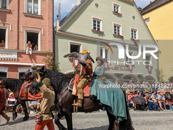 Over 2,000 participants recreate the medieval wedding of Hedwig Jagiellon and George of Bavaria. On July 16, 2023, in Landshut, Bavaria, Ger...