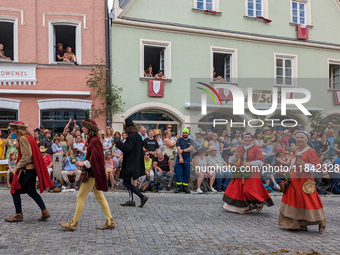 Over 2,000 participants recreate the medieval wedding of Hedwig Jagiellon and George of Bavaria. On July 16, 2023, in Landshut, Bavaria, Ger...