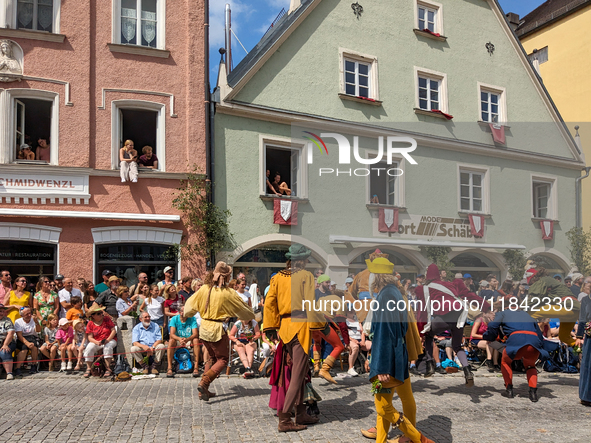 Over 2,000 participants recreate the medieval wedding of Hedwig Jagiellon and George of Bavaria. On July 16, 2023, in Landshut, Bavaria, Ger...