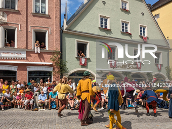 Over 2,000 participants recreate the medieval wedding of Hedwig Jagiellon and George of Bavaria. On July 16, 2023, in Landshut, Bavaria, Ger...