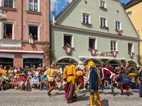 Over 2,000 participants recreate the medieval wedding of Hedwig Jagiellon and George of Bavaria. On July 16, 2023, in Landshut, Bavaria, Ger...