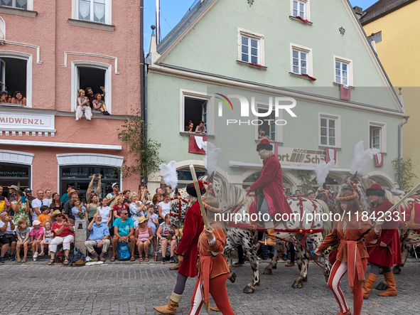 Over 2,000 participants recreate the medieval wedding of Hedwig Jagiellon and George of Bavaria. On July 16, 2023, in Landshut, Bavaria, Ger...