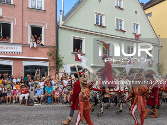 Over 2,000 participants recreate the medieval wedding of Hedwig Jagiellon and George of Bavaria. On July 16, 2023, in Landshut, Bavaria, Ger...