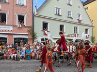 Over 2,000 participants recreate the medieval wedding of Hedwig Jagiellon and George of Bavaria. On July 16, 2023, in Landshut, Bavaria, Ger...