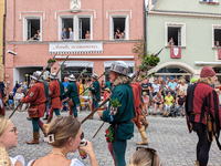 Over 2,000 participants recreate the medieval wedding of Hedwig Jagiellon and George of Bavaria. On July 16, 2023, in Landshut, Bavaria, Ger...