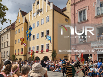 Over 2,000 participants recreate the medieval wedding of Hedwig Jagiellon and George of Bavaria. On July 16, 2023, in Landshut, Bavaria, Ger...