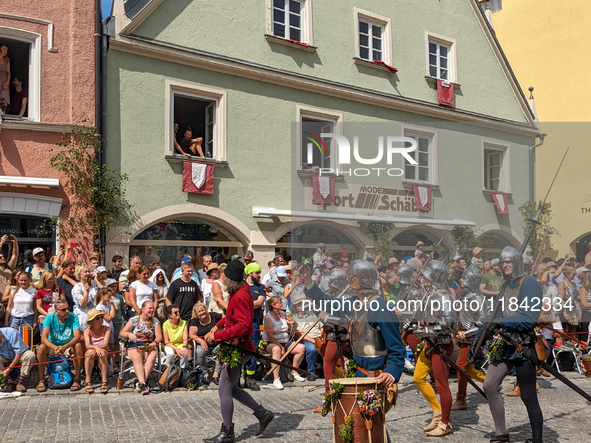 Over 2,000 participants recreate the medieval wedding of Hedwig Jagiellon and George of Bavaria. On July 16, 2023, in Landshut, Bavaria, Ger...