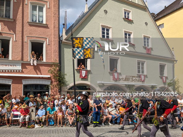 Over 2,000 participants recreate the medieval wedding of Hedwig Jagiellon and George of Bavaria. On July 16, 2023, in Landshut, Bavaria, Ger...