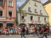 Over 2,000 participants recreate the medieval wedding of Hedwig Jagiellon and George of Bavaria. On July 16, 2023, in Landshut, Bavaria, Ger...