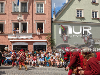 Over 2,000 participants recreate the medieval wedding of Hedwig Jagiellon and George of Bavaria. On July 16, 2023, in Landshut, Bavaria, Ger...