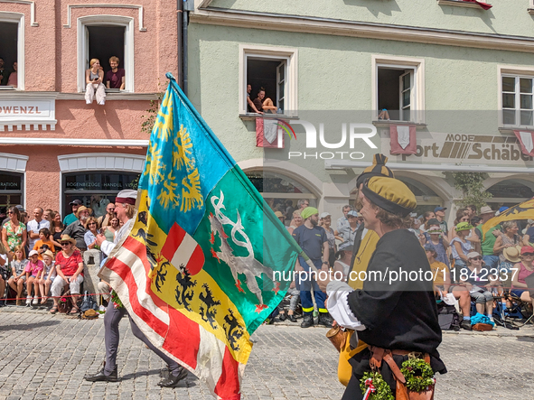 Over 2,000 participants recreate the medieval wedding of Hedwig Jagiellon and George of Bavaria. On July 16, 2023, in Landshut, Bavaria, Ger...