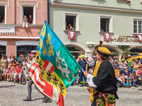 Over 2,000 participants recreate the medieval wedding of Hedwig Jagiellon and George of Bavaria. On July 16, 2023, in Landshut, Bavaria, Ger...