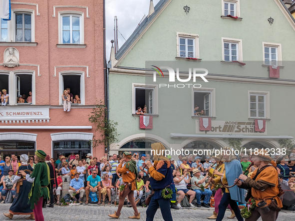 Over 2,000 participants recreate the medieval wedding of Hedwig Jagiellon and George of Bavaria. On July 16, 2023, in Landshut, Bavaria, Ger...