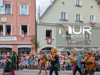 Over 2,000 participants recreate the medieval wedding of Hedwig Jagiellon and George of Bavaria. On July 16, 2023, in Landshut, Bavaria, Ger...