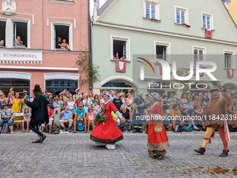 Over 2,000 participants recreate the medieval wedding of Hedwig Jagiellon and George of Bavaria. On July 16, 2023, in Landshut, Bavaria, Ger...