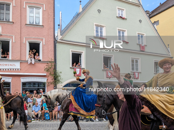 Over 2,000 participants recreate the medieval wedding of Hedwig Jagiellon and George of Bavaria. On July 16, 2023, in Landshut, Bavaria, Ger...