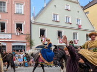 Over 2,000 participants recreate the medieval wedding of Hedwig Jagiellon and George of Bavaria. On July 16, 2023, in Landshut, Bavaria, Ger...