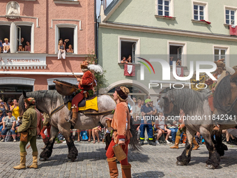 Over 2,000 participants recreate the medieval wedding of Hedwig Jagiellon and George of Bavaria. On July 16, 2023, in Landshut, Bavaria, Ger...