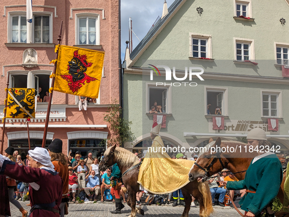 Over 2,000 participants recreate the medieval wedding of Hedwig Jagiellon and George of Bavaria. On July 16, 2023, in Landshut, Bavaria, Ger...