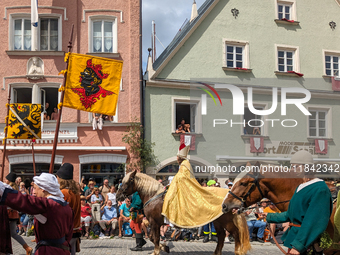 Over 2,000 participants recreate the medieval wedding of Hedwig Jagiellon and George of Bavaria. On July 16, 2023, in Landshut, Bavaria, Ger...