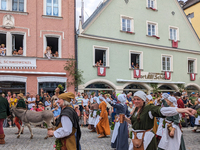 Over 2,000 participants recreate the medieval wedding of Hedwig Jagiellon and George of Bavaria. On July 16, 2023, in Landshut, Bavaria, Ger...