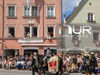 Over 2,000 participants recreate the medieval wedding of Hedwig Jagiellon and George of Bavaria. On July 16, 2023, in Landshut, Bavaria, Ger...