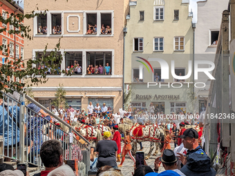 Over 2,000 participants recreate the medieval wedding of Hedwig Jagiellon and George of Bavaria. On July 16, 2023, in Landshut, Bavaria, Ger...