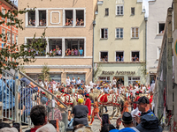 Over 2,000 participants recreate the medieval wedding of Hedwig Jagiellon and George of Bavaria. On July 16, 2023, in Landshut, Bavaria, Ger...