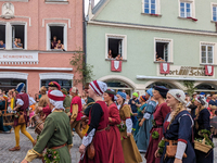 Over 2,000 participants recreate the medieval wedding of Hedwig Jagiellon and George of Bavaria. On July 16, 2023, in Landshut, Bavaria, Ger...