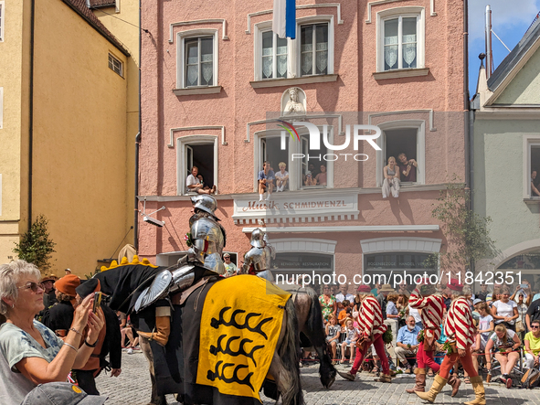 Over 2,000 participants recreate the medieval wedding of Hedwig Jagiellon and George of Bavaria. On July 16, 2023, in Landshut, Bavaria, Ger...