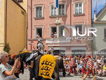 Over 2,000 participants recreate the medieval wedding of Hedwig Jagiellon and George of Bavaria. On July 16, 2023, in Landshut, Bavaria, Ger...