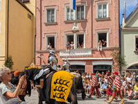 Over 2,000 participants recreate the medieval wedding of Hedwig Jagiellon and George of Bavaria. On July 16, 2023, in Landshut, Bavaria, Ger...