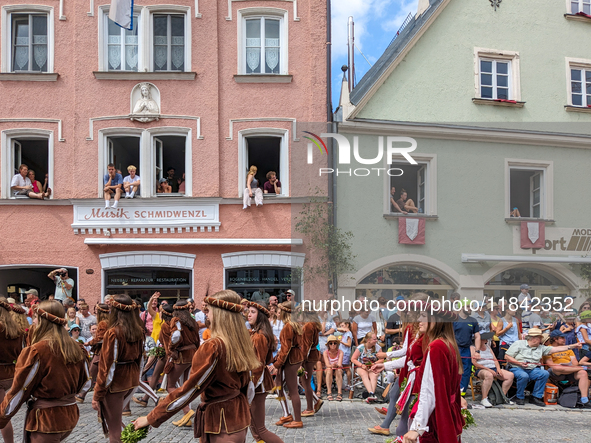 Over 2,000 participants recreate the medieval wedding of Hedwig Jagiellon and George of Bavaria. On July 16, 2023, in Landshut, Bavaria, Ger...