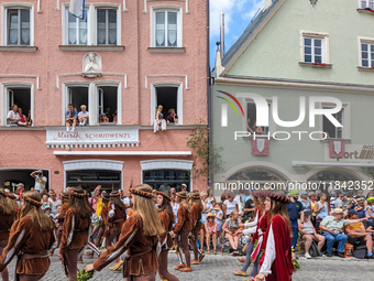 Over 2,000 participants recreate the medieval wedding of Hedwig Jagiellon and George of Bavaria. On July 16, 2023, in Landshut, Bavaria, Ger...