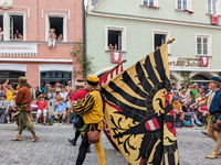 Over 2,000 participants recreate the medieval wedding of Hedwig Jagiellon and George of Bavaria. On July 16, 2023, in Landshut, Bavaria, Ger...