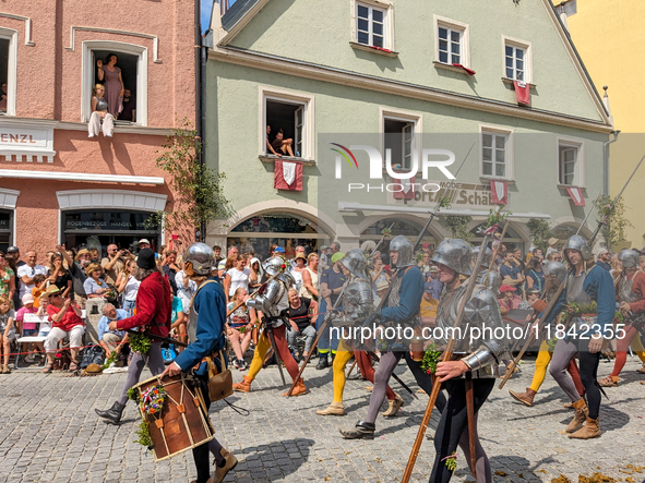 Over 2,000 participants recreate the medieval wedding of Hedwig Jagiellon and George of Bavaria. On July 16, 2023, in Landshut, Bavaria, Ger...