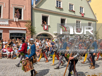 Over 2,000 participants recreate the medieval wedding of Hedwig Jagiellon and George of Bavaria. On July 16, 2023, in Landshut, Bavaria, Ger...