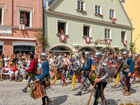 Over 2,000 participants recreate the medieval wedding of Hedwig Jagiellon and George of Bavaria. On July 16, 2023, in Landshut, Bavaria, Ger...