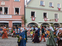 Over 2,000 participants recreate the medieval wedding of Hedwig Jagiellon and George of Bavaria. On July 16, 2023, in Landshut, Bavaria, Ger...