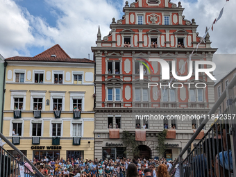 Over 2,000 participants recreate the medieval wedding of Hedwig Jagiellon and George of Bavaria. On July 16, 2023, in Landshut, Bavaria, Ger...