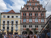 Over 2,000 participants recreate the medieval wedding of Hedwig Jagiellon and George of Bavaria. On July 16, 2023, in Landshut, Bavaria, Ger...