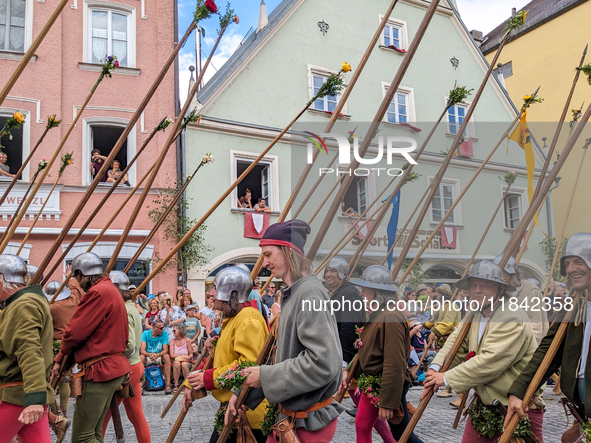 Over 2,000 participants recreate the medieval wedding of Hedwig Jagiellon and George of Bavaria. On July 16, 2023, in Landshut, Bavaria, Ger...