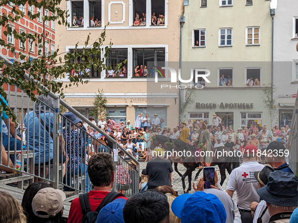 Over 2,000 participants recreate the medieval wedding of Hedwig Jagiellon and George of Bavaria. On July 16, 2023, in Landshut, Bavaria, Ger...