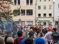 Over 2,000 participants recreate the medieval wedding of Hedwig Jagiellon and George of Bavaria. On July 16, 2023, in Landshut, Bavaria, Ger...