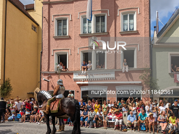 Over 2,000 participants recreate the medieval wedding of Hedwig Jagiellon and George of Bavaria. On July 16, 2023, in Landshut, Bavaria, Ger...