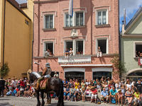 Over 2,000 participants recreate the medieval wedding of Hedwig Jagiellon and George of Bavaria. On July 16, 2023, in Landshut, Bavaria, Ger...