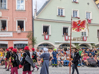 Over 2,000 participants recreate the medieval wedding of Hedwig Jagiellon and George of Bavaria. On July 16, 2023, in Landshut, Bavaria, Ger...