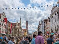 Over 2,000 participants recreate the medieval wedding of Hedwig Jagiellon and George of Bavaria. On July 16, 2023, in Landshut, Bavaria, Ger...